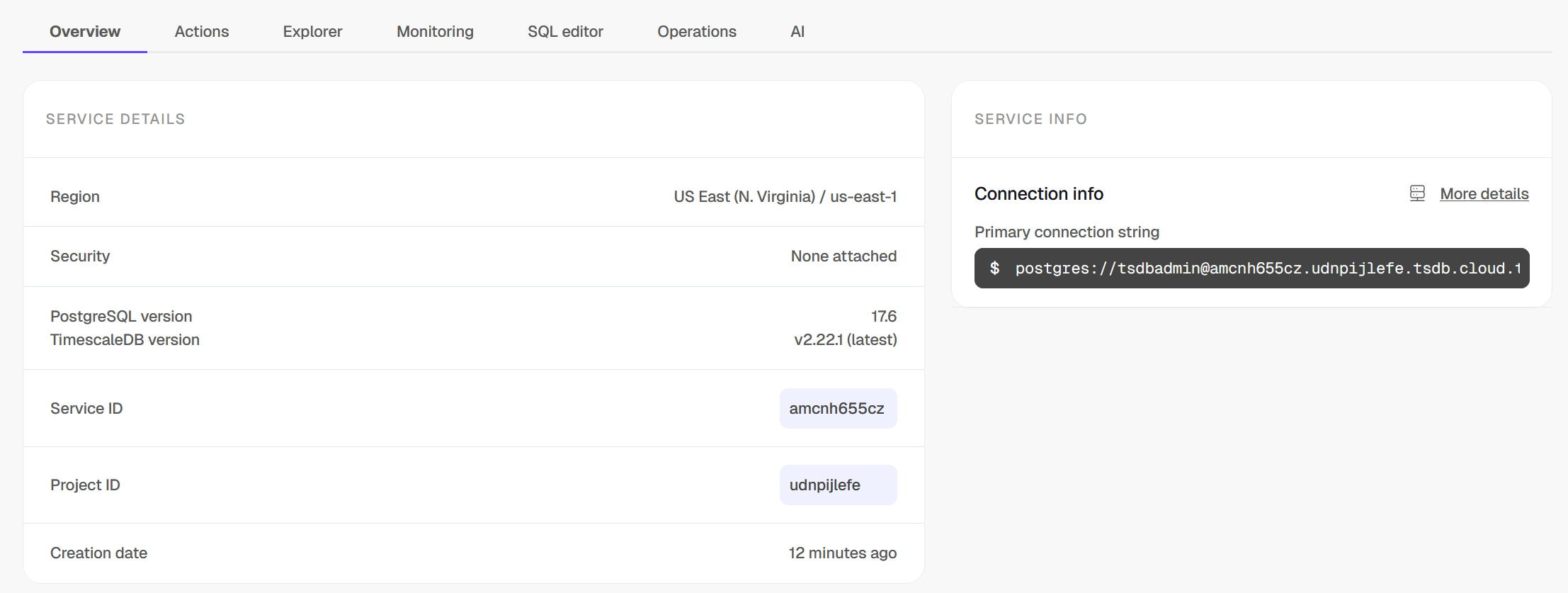 TimescaleDB Connection Information