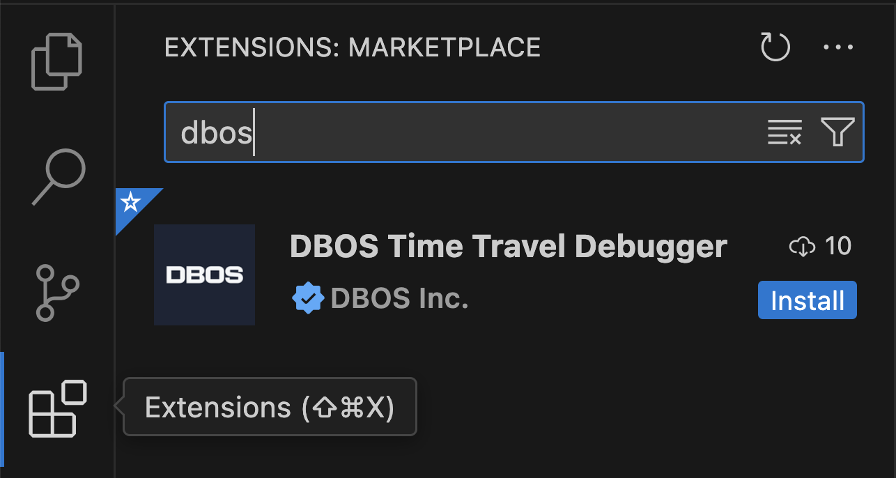 Installing the DBOS Time Travel Extension Screenshot