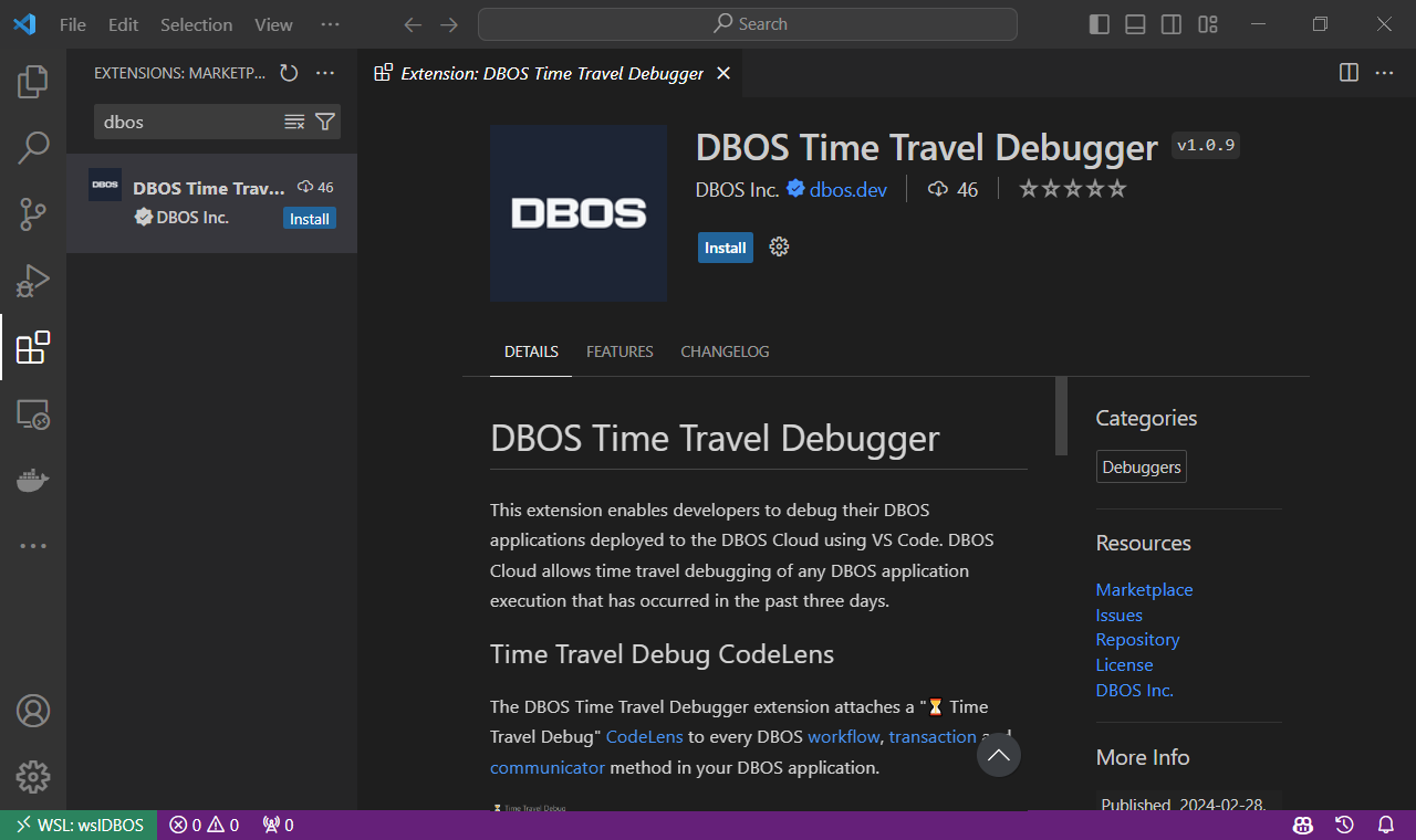 Installing the DBOS Extension