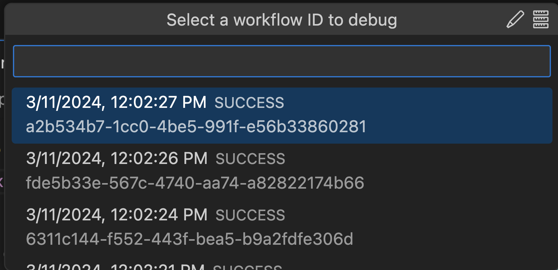 DBOS Time Travel Workflow ID picker